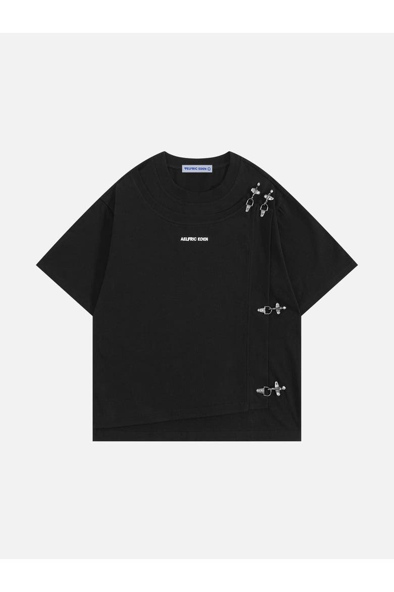 Boxy Metal Button Tee, Alternate, color, Black