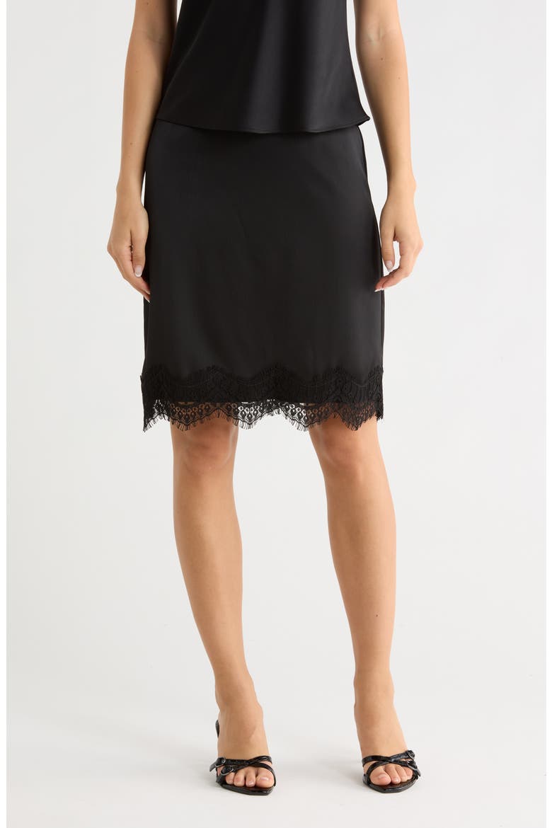 Lace Inset Midi Skirt, Main, color, BLACK