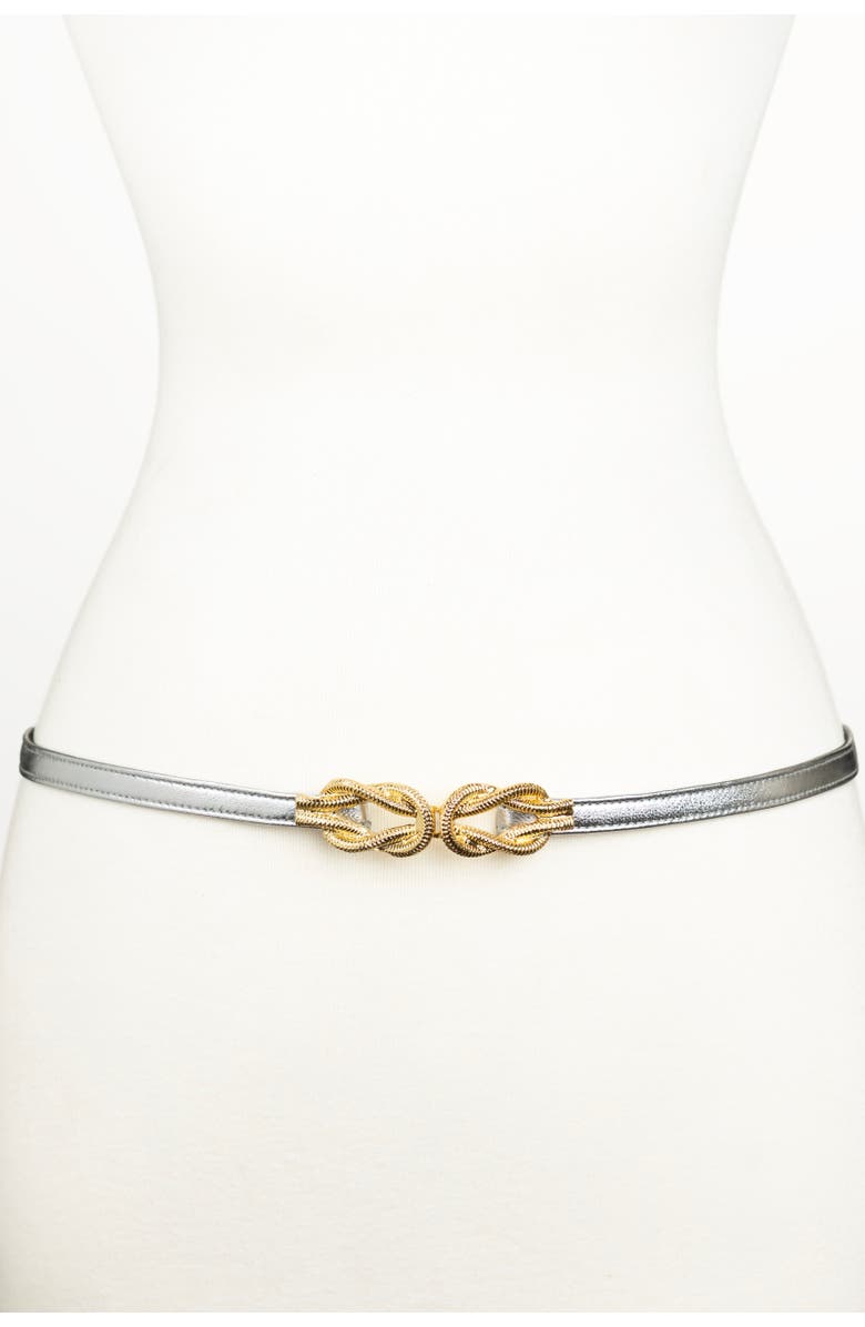 Raina Belts Gold Knot Buckle Leather Belt, Main, color, Silver