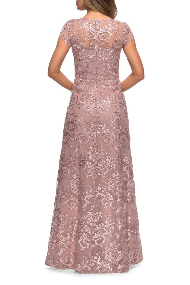 Cap Sleeve Floral Gown with Sweetheart Neckline, Alternate, color, MAUVE
