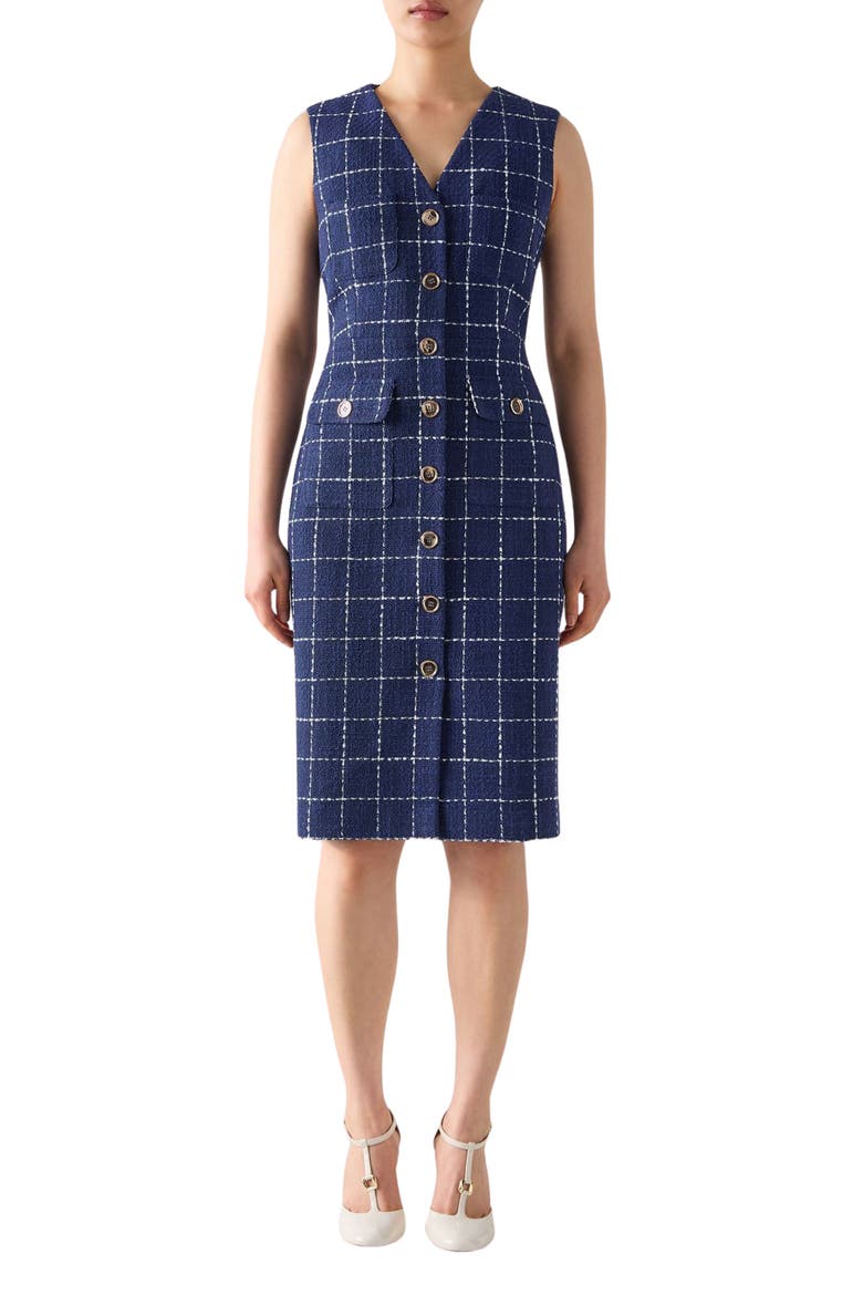 Vita Windowpane Tweed Dress, Main, color, NAVY