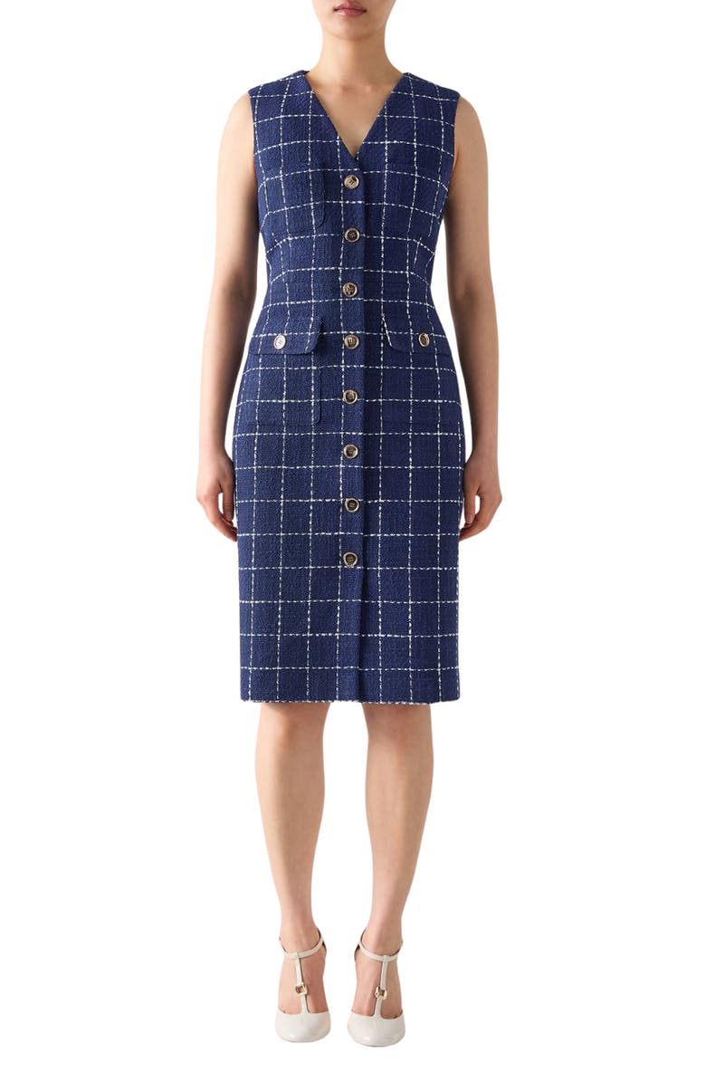 LK Bennett Vita Windowpane Tweed Dress, Main, color, 