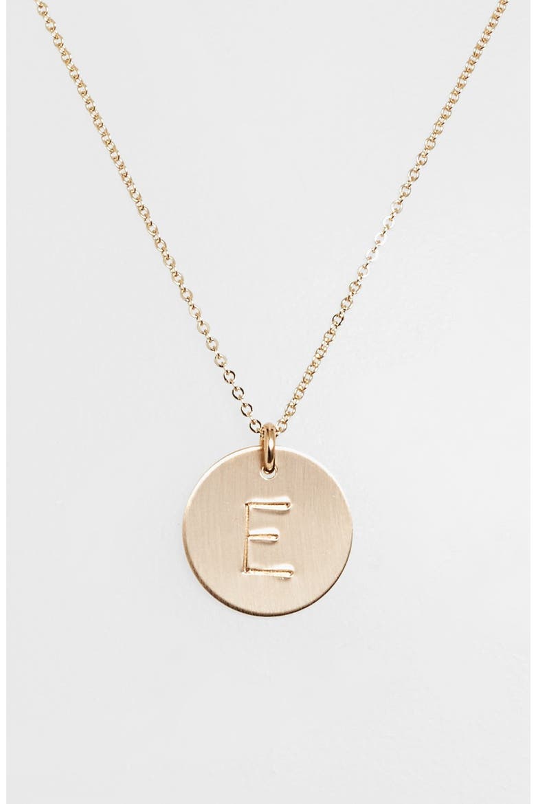 14k-Gold Fill Initial Disc Necklace, Main, color, 14K GOLD FILL E