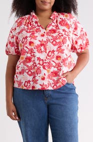 Caslon® Split Neck Short Sleeve Cotton Gauze Top