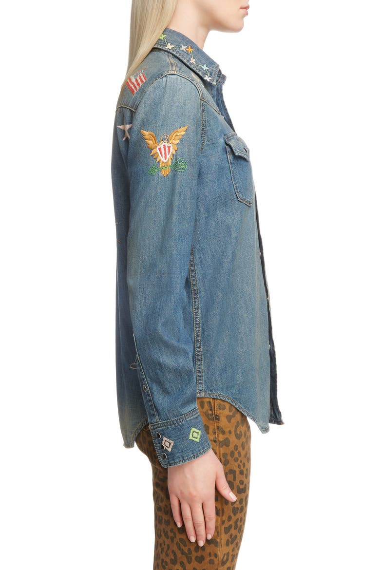 Embroidered Western Denim Shirt, Alternate, color, RUSTY BLUE