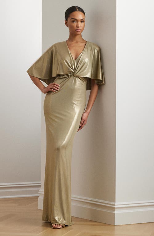 Ralph Lauren Women's Metallic Jersey Twist-front Cape Gown In Gold