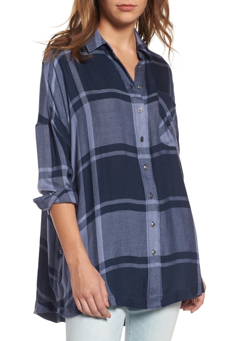 Oversized Plaid Tunic, Main, color, DARK BLUE
