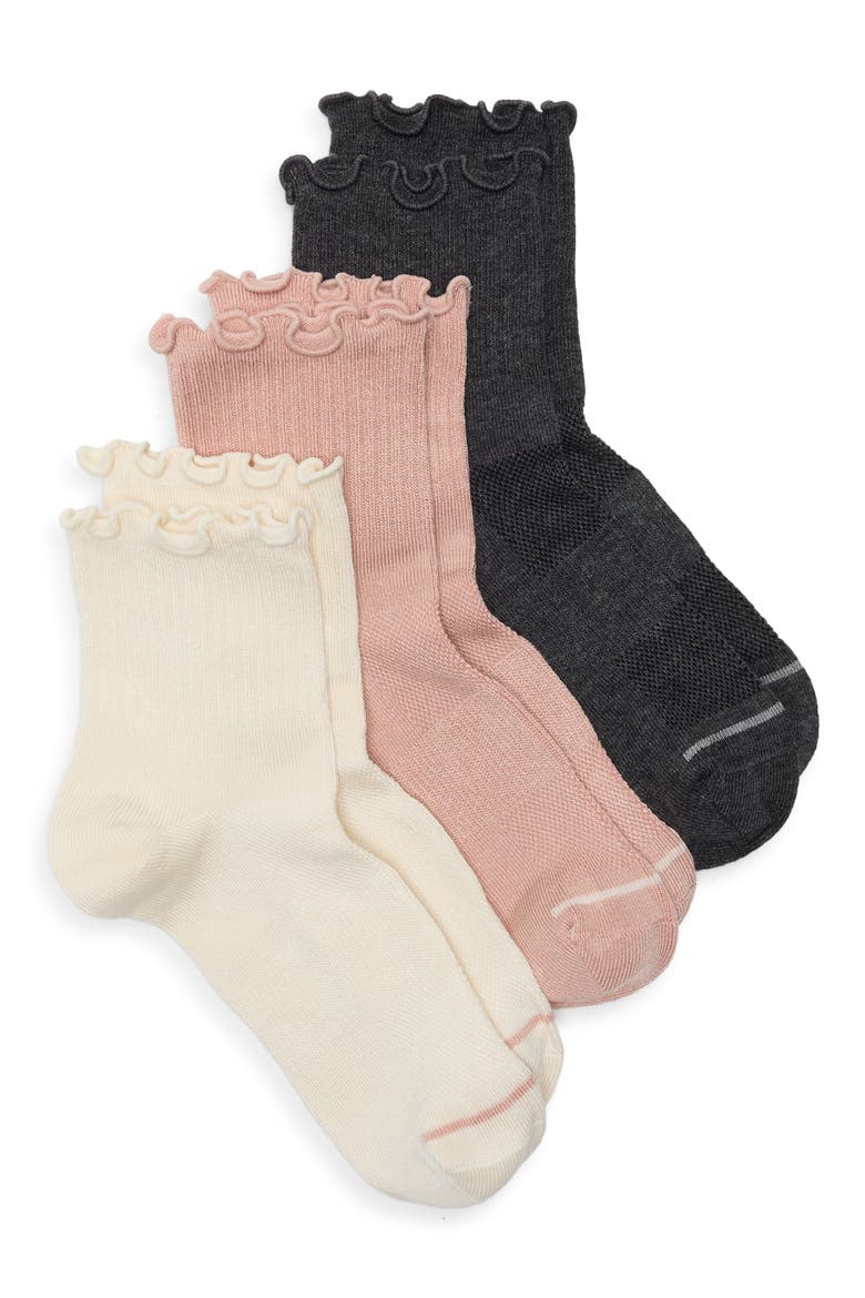 Athleisure Lettuce Edge Assorted 3-Pack Ankle Socks, Alternate, color, PINK MULTI PACK