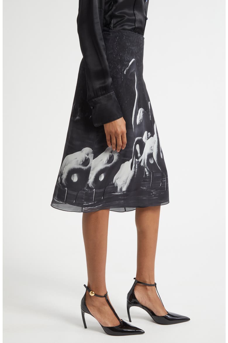 Trinidad Print Silk Georgette Midi Skirt, Alternate, color, LIGHT GREY/ NERO