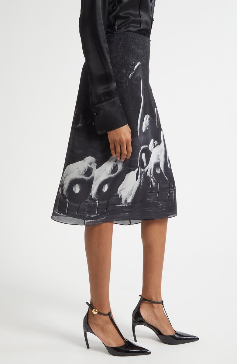 FERRAGAMO Trinidad Print Silk Georgette Midi Skirt, Alternate, color, Light Grey/ Nero