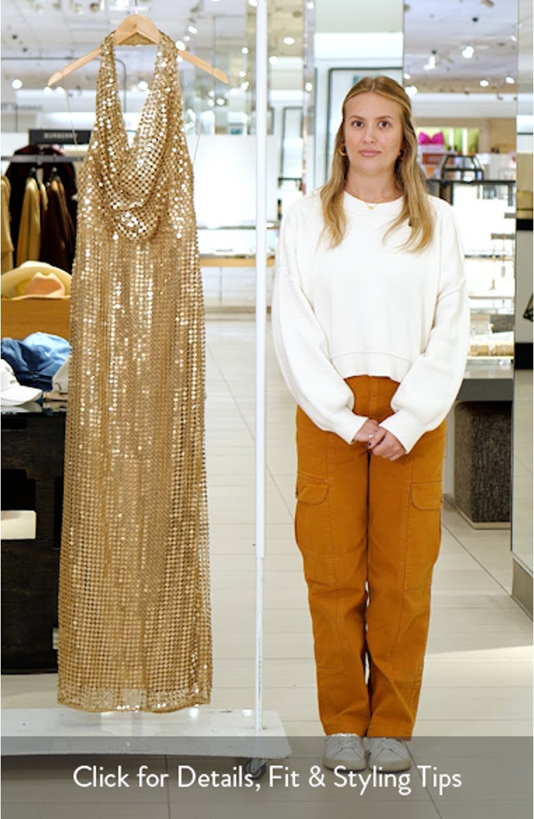 Sequin Cowl Halter Neck Gown, sales video thumbnail