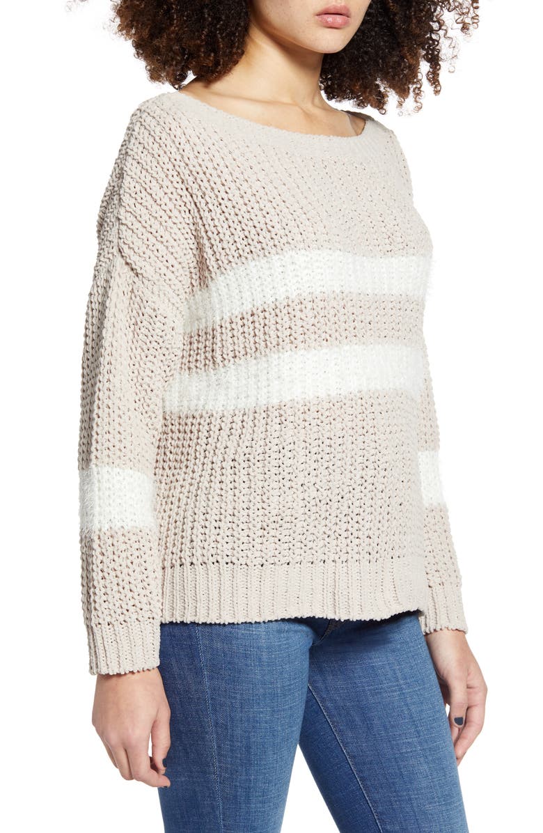 Woven Heart Eyelash Stripe Chenille Sweater, Alternate, color,