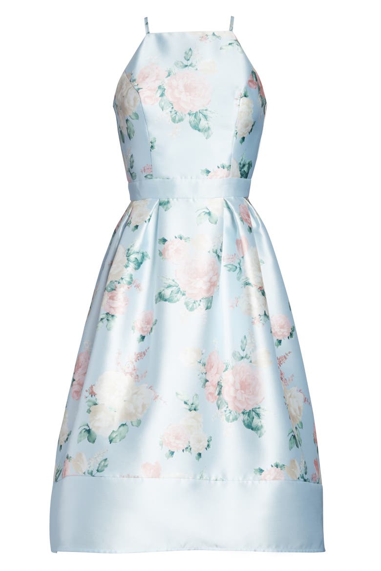 Tallie Floral Satin Cocktail Dress, Alternate, color, BLUE