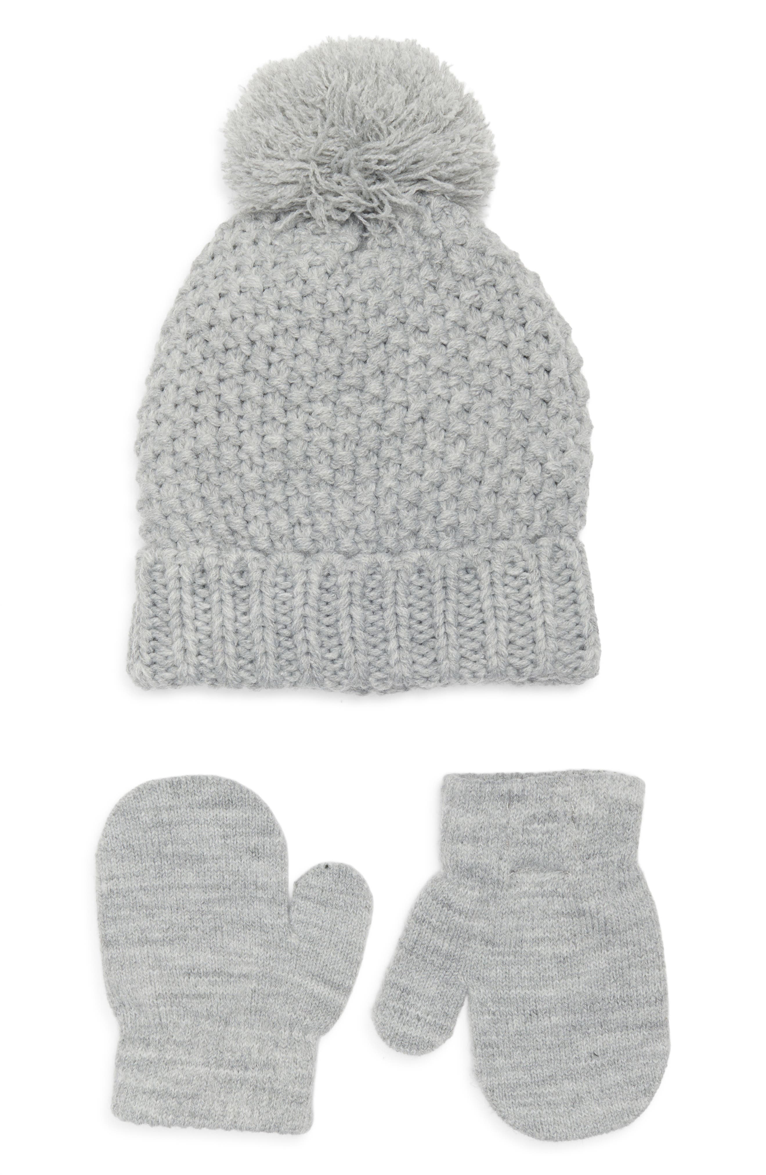 Capelli New York Kids' Seed Stitch Pompom Beanie & Mittens Set