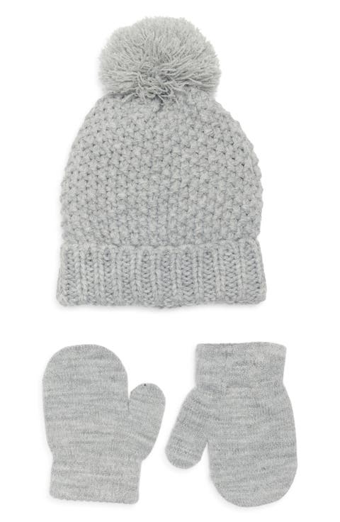 Kids' Seed Stitch Pompom Beanie & Mittens Set (Baby)