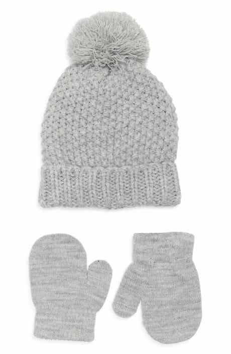 Capelli New York Kids' Seed Stitch Pompom Beanie & Mittens Set