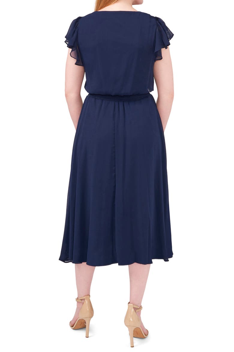 Smock Waist Flutter Sleeve Midi Dress, Alternate, color, CLASSIC NAVY