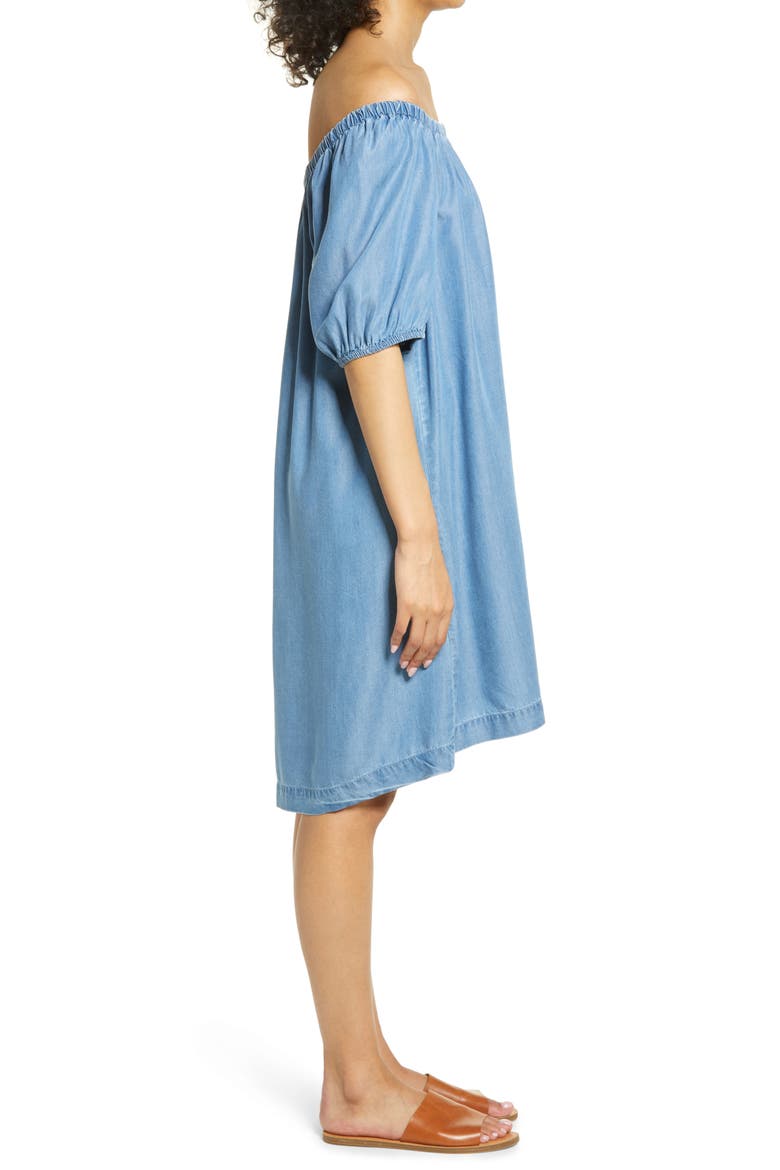 Ceyda Off the Shoulder Chambray Dress, Alternate, color, MEDIUM WASH