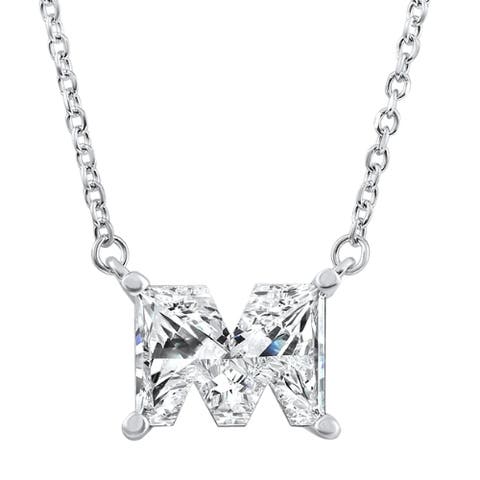 Diamond "M" Initial Pendant 18" Necklace 14K Gold Lab G