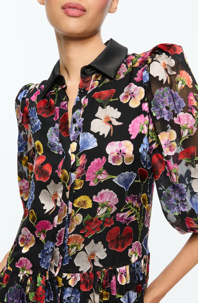 Alice + Olivia Bertha Floral Long Sleeve Mini Shirtdress, Alternate, color, 