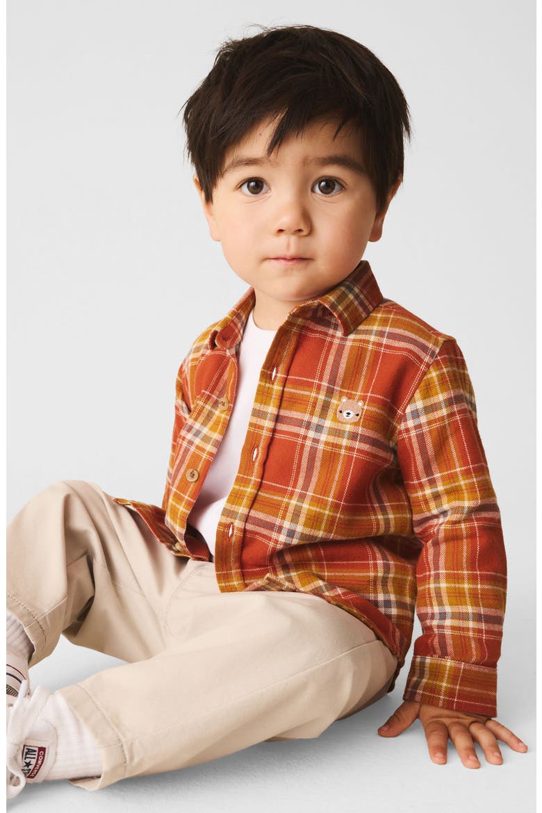 Kids' Bear Emblem Plaid Shirt, Alternate, color, ORANGE