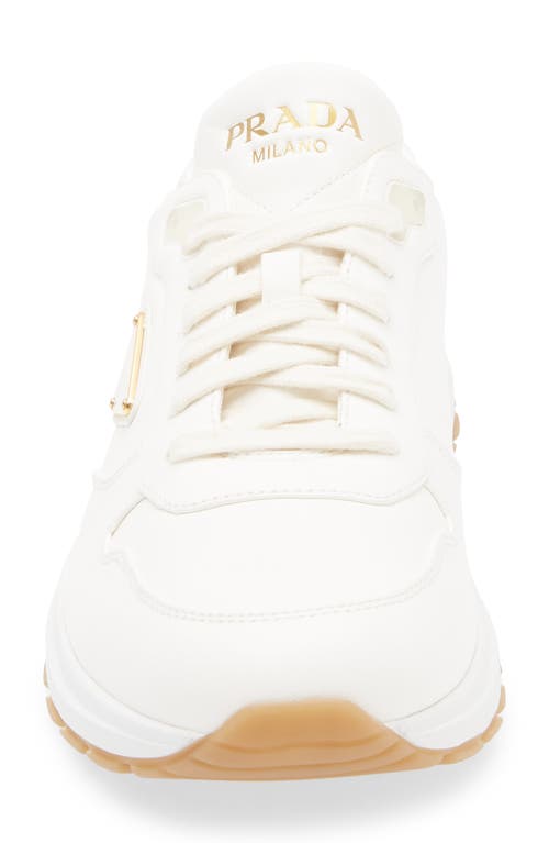 Prada Ivory Leather Lace-up Sneakers In White