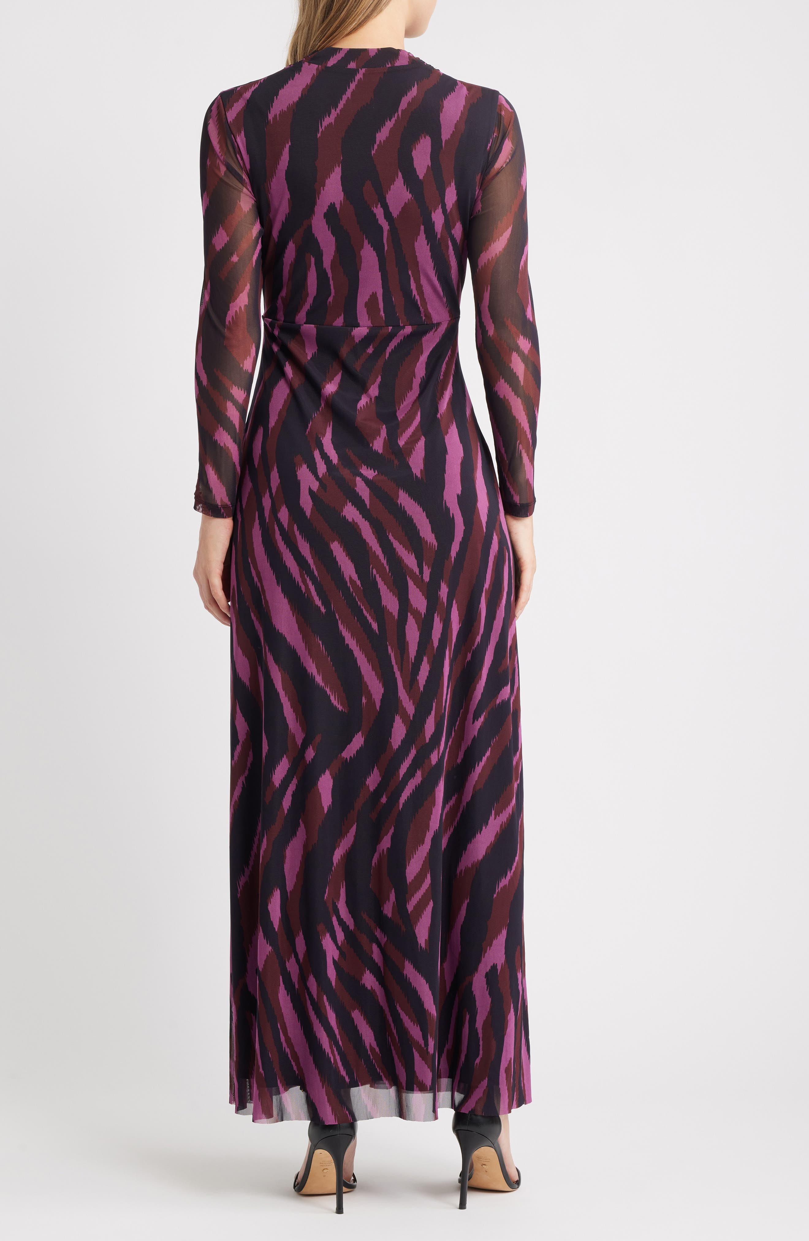 anne klein printed mesh maxi dress Anne Klein Printed Mesh Asymmetrical Ruffle Hem Maxi Dress, Blue / 0