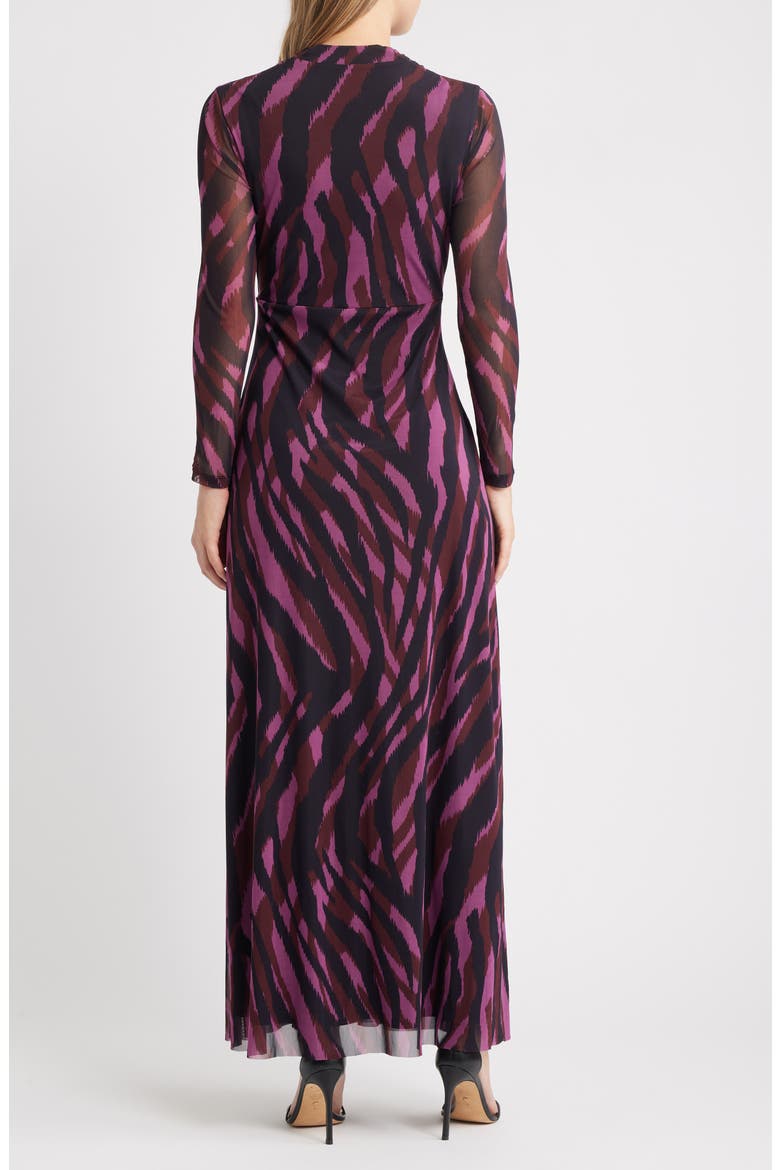 Abstract Print Twist Front Long Sleeve Mesh Maxi Dress, Alternate, color, ANIMAL STRIPES L230V01