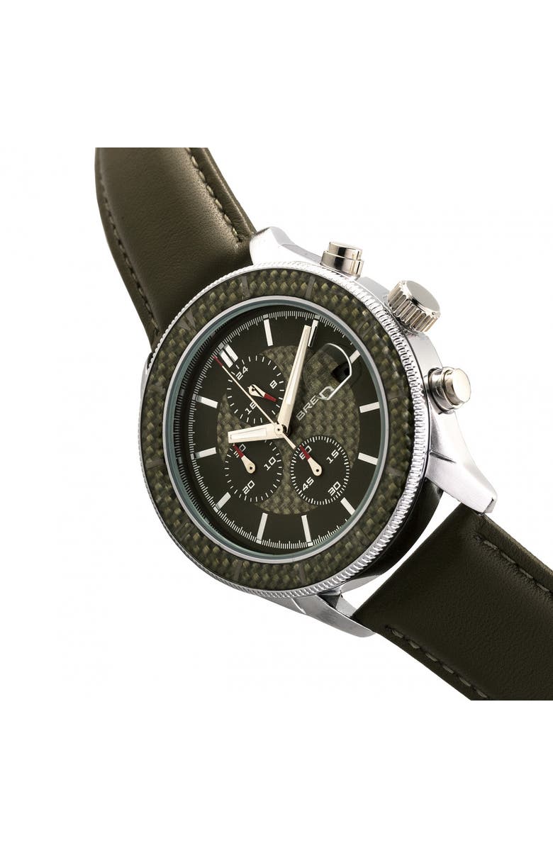 BREED Maverick Chronograph Leather-Band Watch w/Date, Alternate, color, Silver/Olive