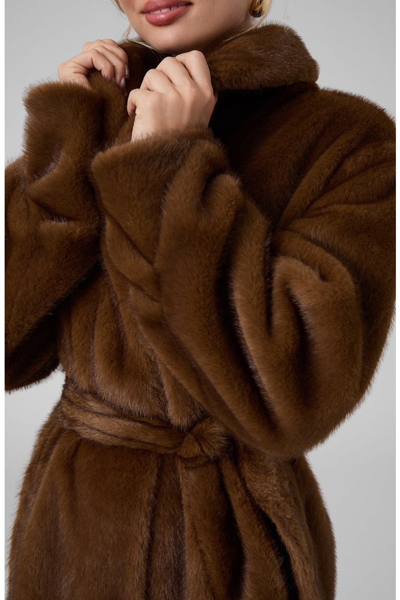 Monique Faux Fur Belted Coat, Alternate, color, OPEN BROWN