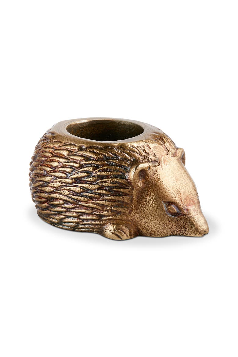 Garden Hedgehog Tealight Antique Brass Aluminum Spring, Main, color, Gold