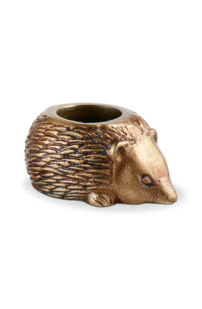 tag Garden Hedgehog Tealight Antique Brass Aluminum Spring, Main, color, Gold