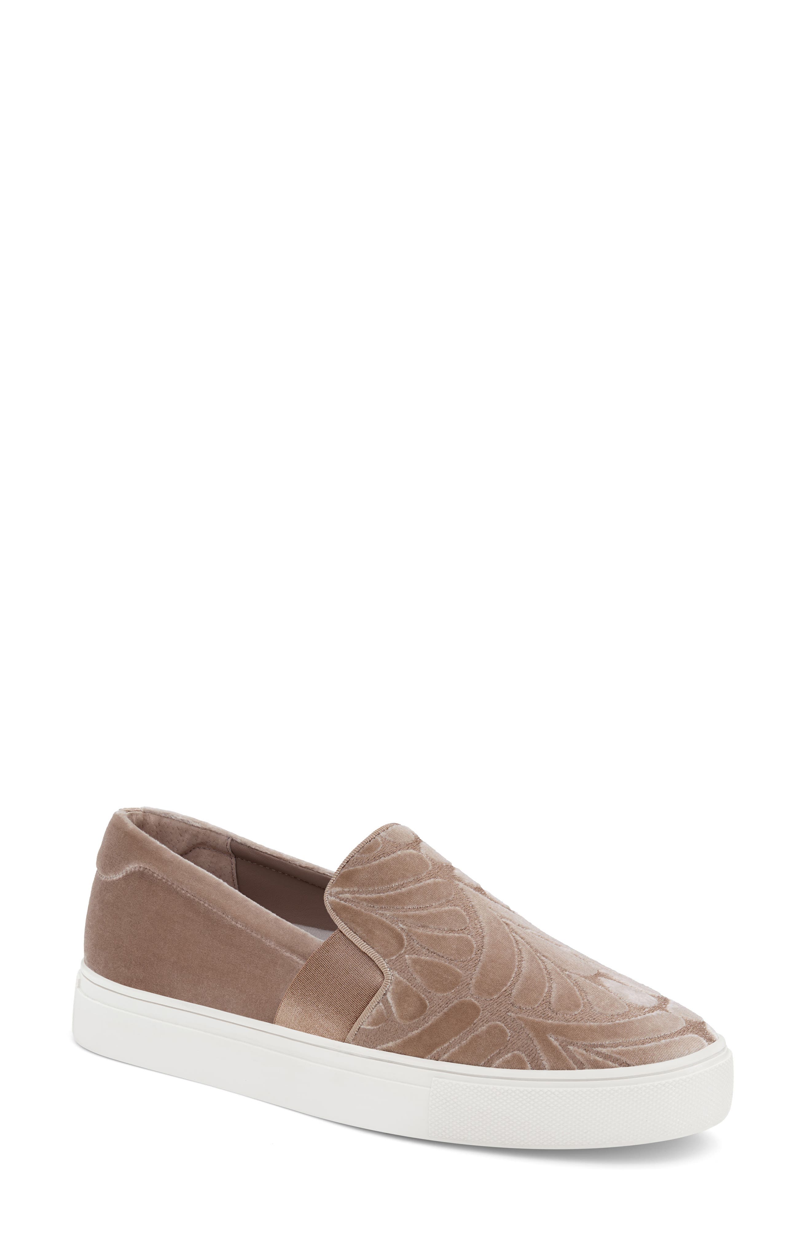 Birdies Swift Embroidered Slip-On Sneaker in Taupe Velvet 