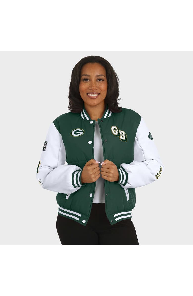WEAR by Erin Andrews Women's WEAR by Erin Andrews Green Green Bay Packers Varsity Full-Snap Puffer Jacket, Alternate, color, Green