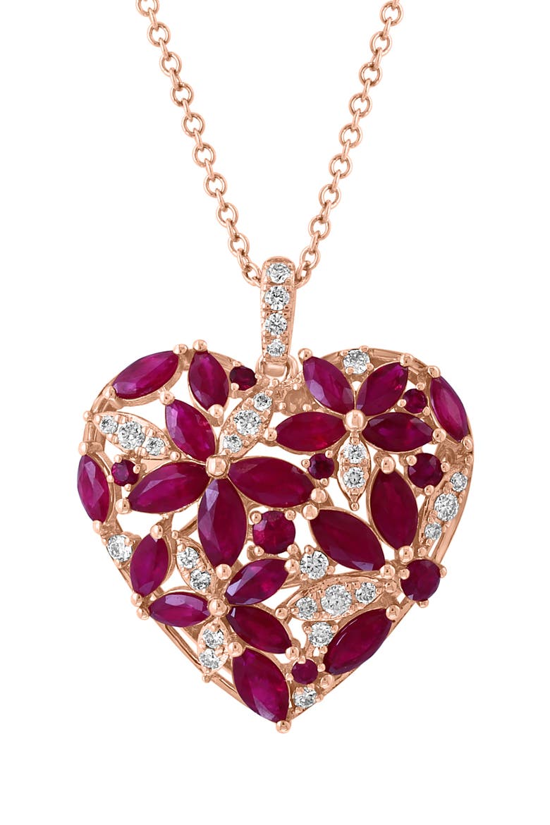 14K Rose Gold Ruby Heart of Romance Pendant, Main, color, Red