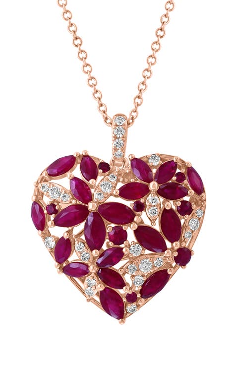 14K Rose Gold Ruby Heart of Romance Pendant
