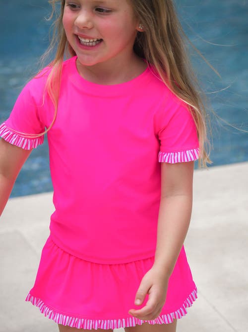 Rufflebutts Girls Short Sleeve Ruffle Upf50+ Rash Guard Skirted 2-piece In Pink