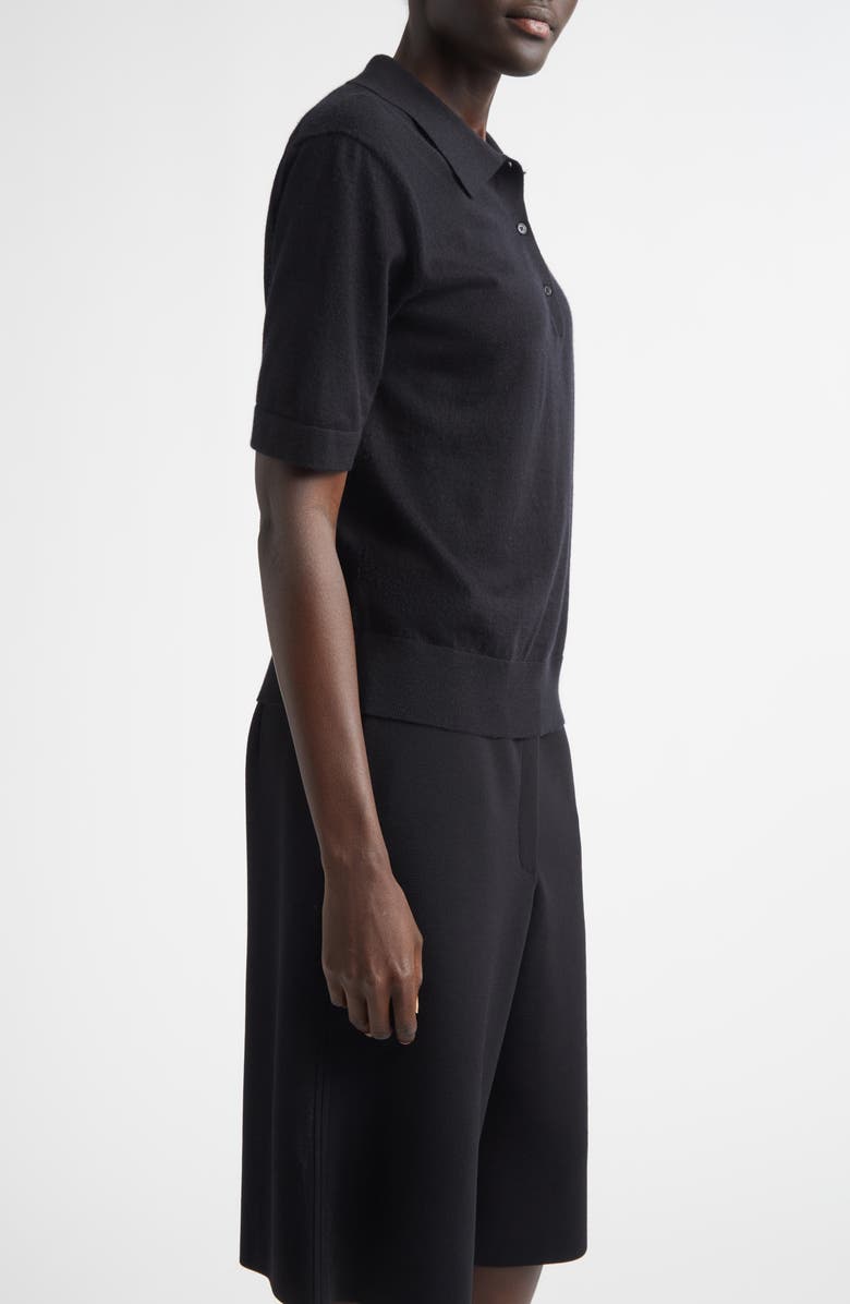 LOULOU DE SAISON Migo Short Sleeve Cashmere Polo Sweater, Alternate, color, Black