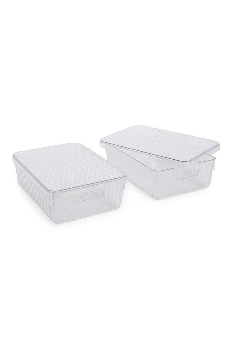 Set of 2 Ribbed Storage Bins, Main, color, CLEAR