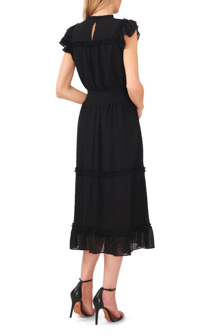Clip Dot Flutter Sleeve Midi Dress, Alternate, color, RICH BLACK