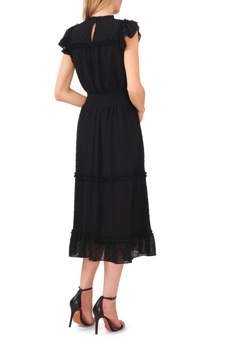 CeCe Clip Dot Flutter Sleeve Midi Dress, Alternate, color, Rich Black