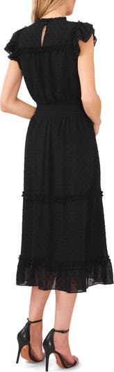 Clip Dot Flutter Sleeve Midi Dress