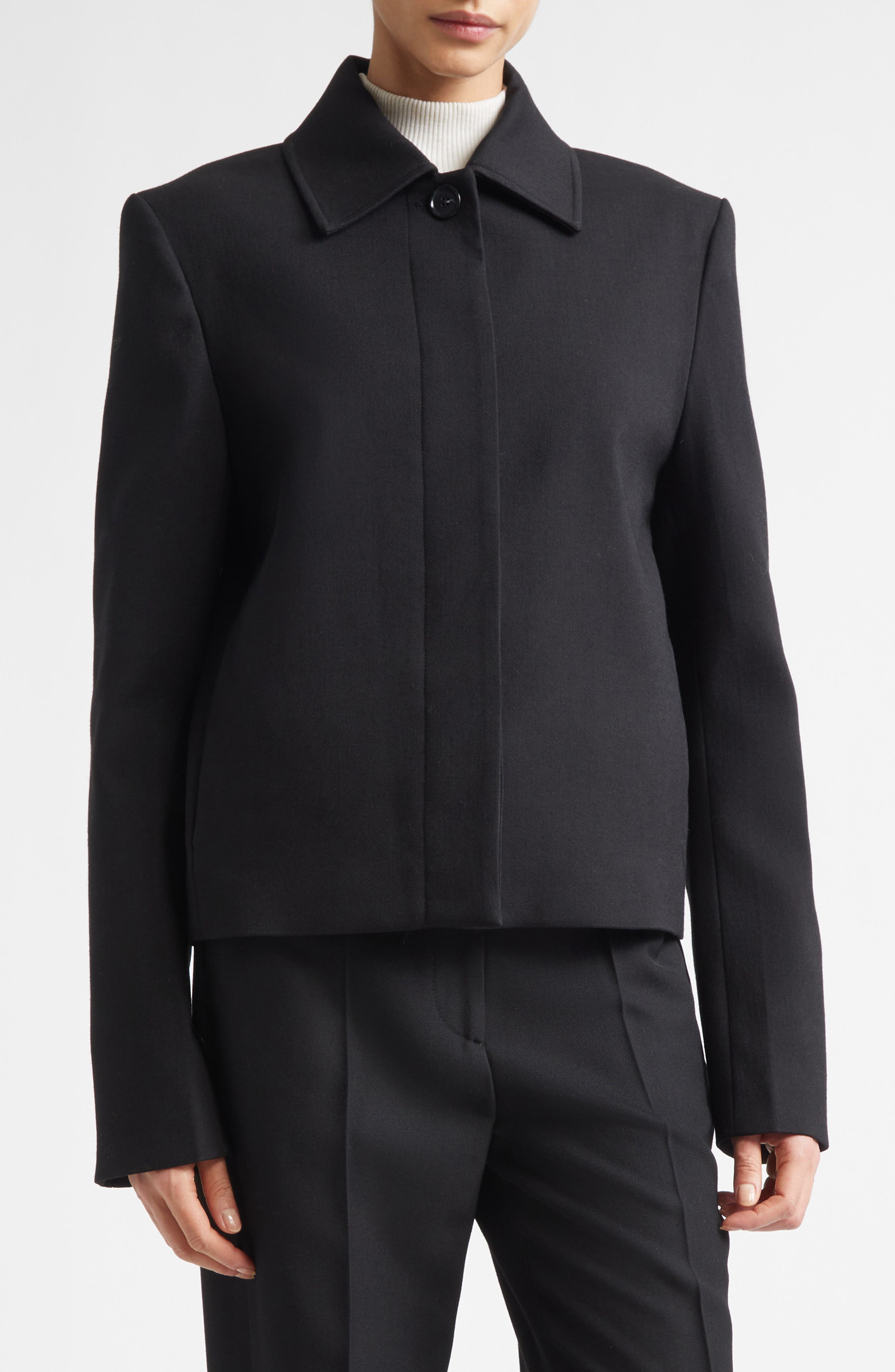Boxy Stretch Wool & Cotton Twill Jacket