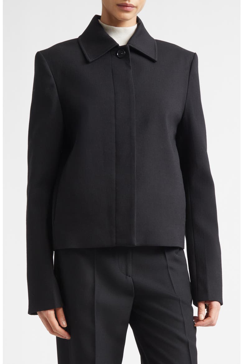 Boxy Stretch Wool & Cotton Twill Jacket, Main, color, BLACK