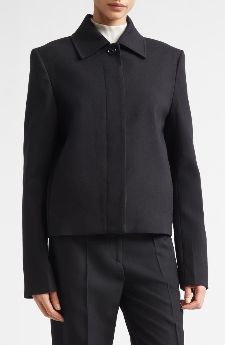 TOTEME Boxy Stretch Wool & Cotton Twill Jacket, Main, color, Black
