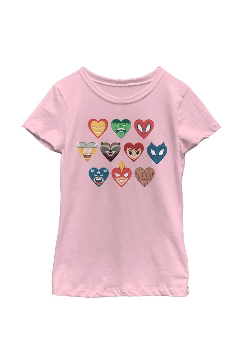 Girl's Marvel Superhero Hearts  Graphic T-Shirt, Main, color, Light Pink