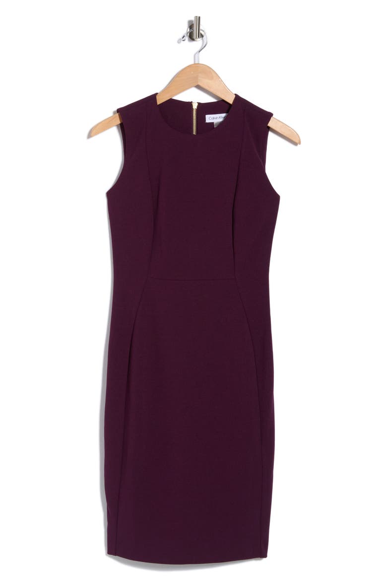 Solid Scuba Crepe Sheath Dress, Main, color, AUBERGINE