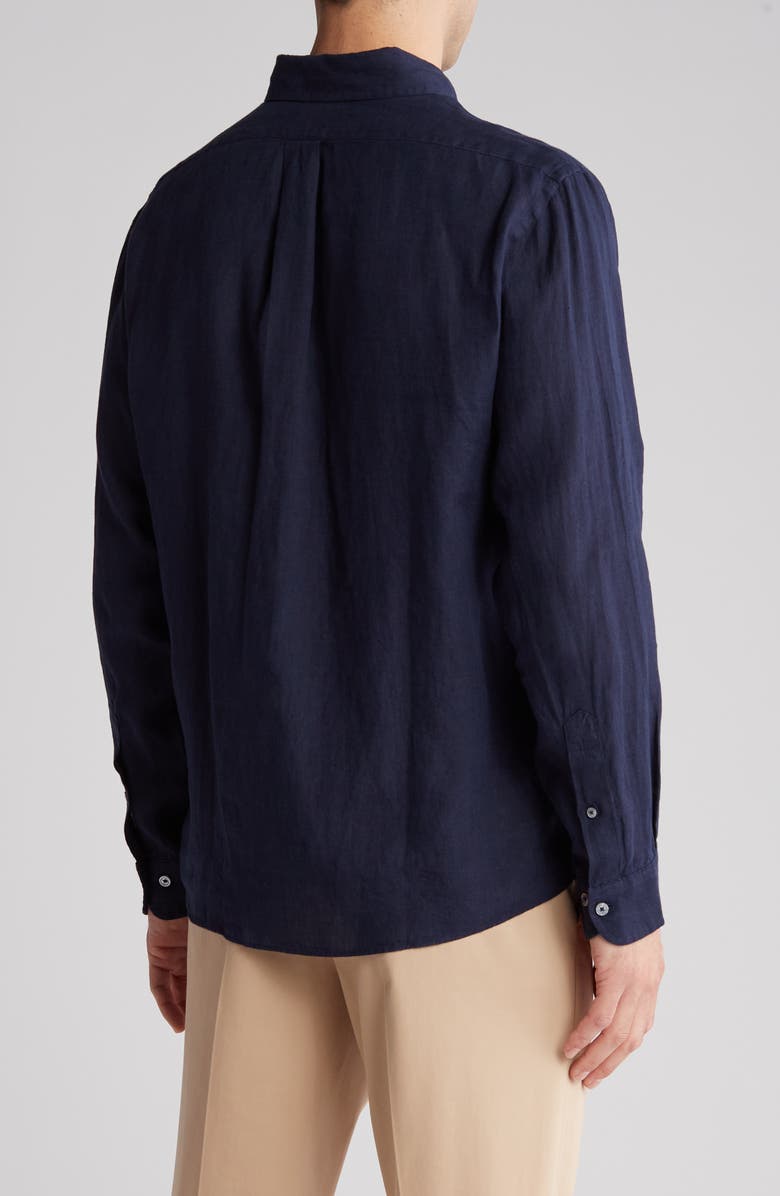 Brooks Brothers Regular Fit Linen Dress Shirt, Alternate, color, Navy