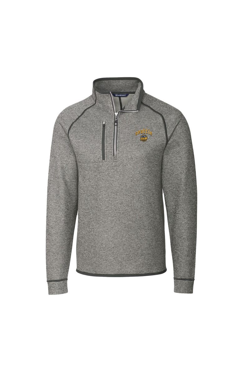 Cutter & Buck Men's Cutter & Buck Heather Gray Seattle Mariners City Connect Big & Tall Mainsail Sweater-Knit Half-Zip Pullover Jacket, Alternate, color, 