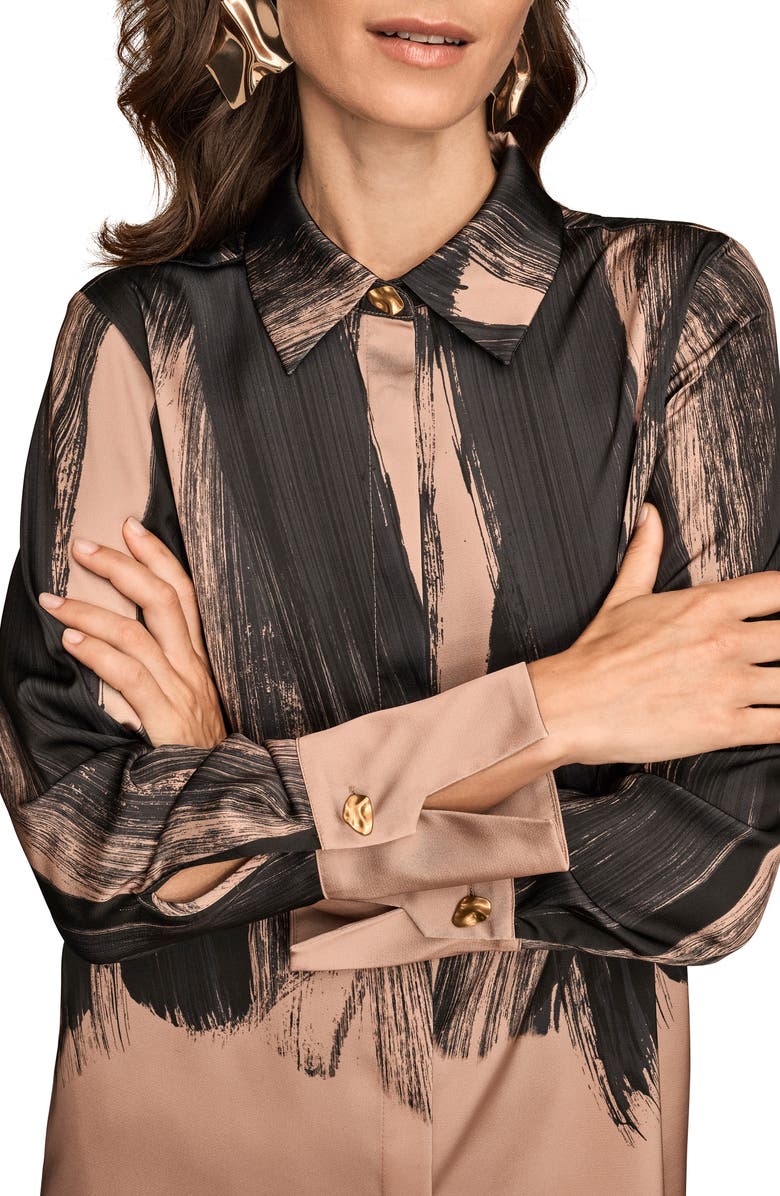 Donna Karan New York Print Satin Blouse, Alternate, color, Fawn/Black